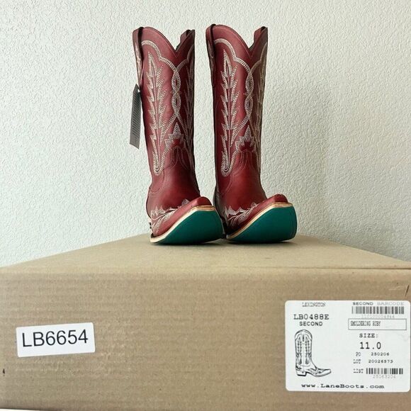 Lane LEXINGTON Cowboy Boots Womens 11 Red Leather Western Cowgirl Mid Calf Tall - Picture 10 of 11